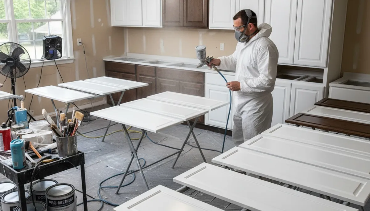 Professional cabinet painting in Indianapolis IN with spray and brush techniques for smooth, durable finishes