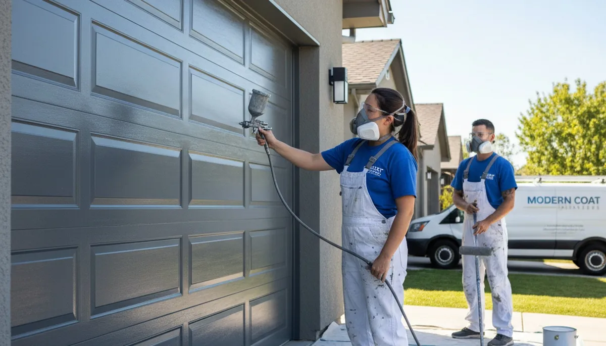 Professional garage door painting in Indianapolis IN by local house painters enhancing curb appeal