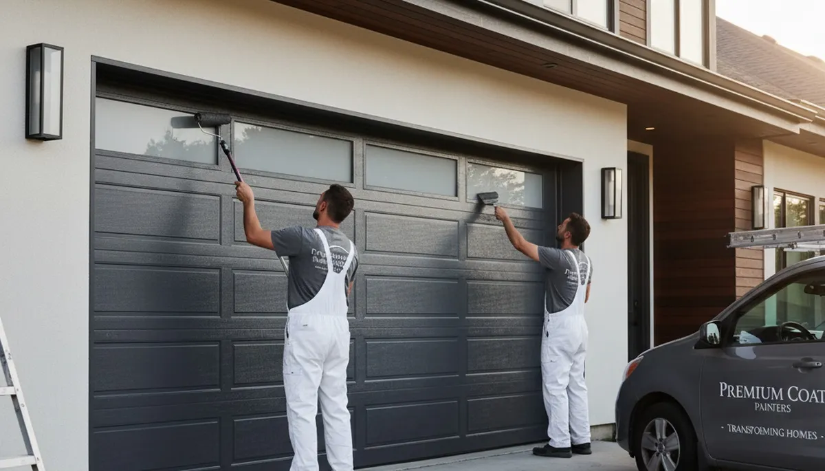Professional garage door painting by house painters in Indianapolis, IN for lasting curb appeal