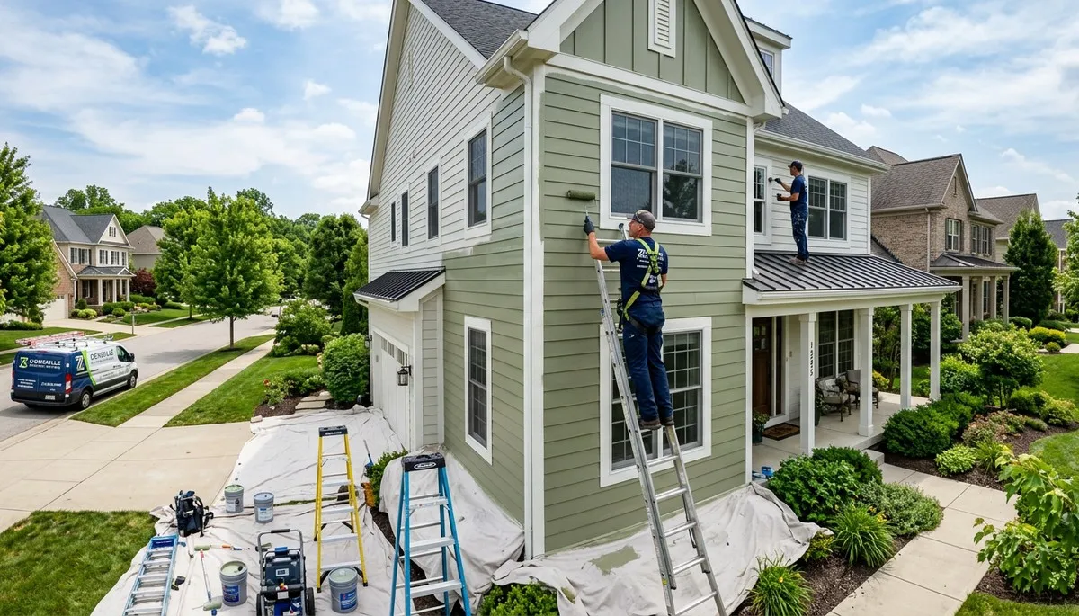 Professional house painters improving home exterior in Indianapolis, IN