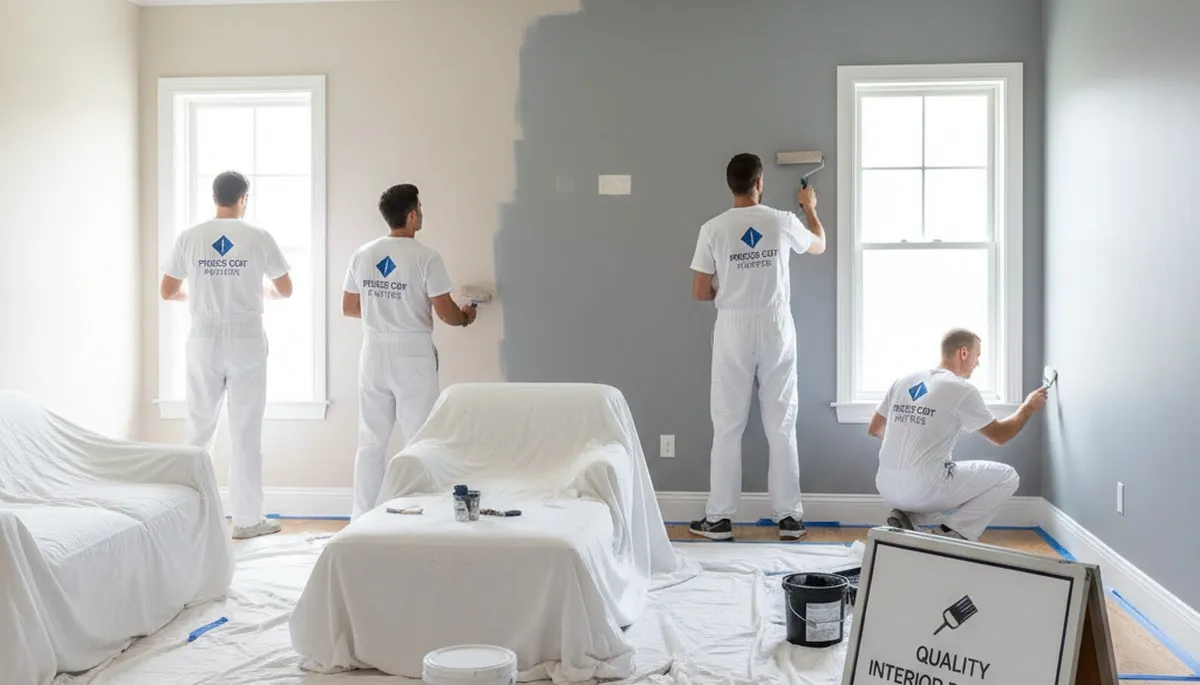 Professional interior house painters working on living room walls in Indianapolis, IN